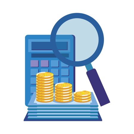 calculator math with magnifying glass and money vector illustration designのイラスト素材