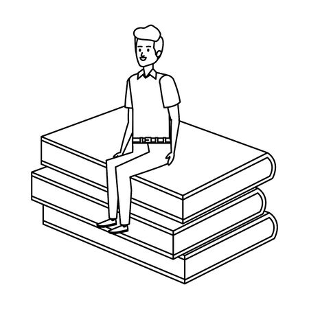 young teacher male sitting in books character vector illustration designのイラスト素材