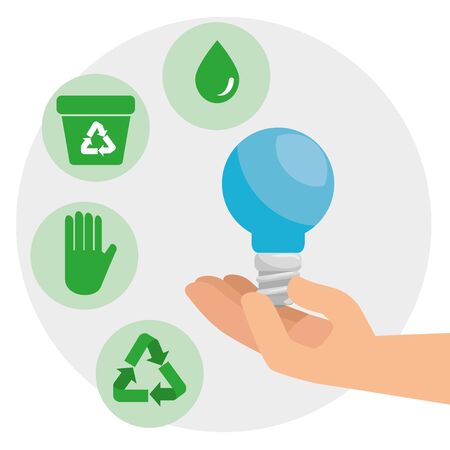 save bulb in the hands to environment conservation vector illustrationのイラスト素材
