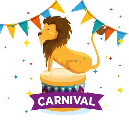lion wild animal with party banner to festival vector illustationのイラスト素材