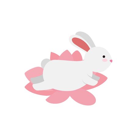 cute and little rabbit in lotus flower character vector illustration designのイラスト素材