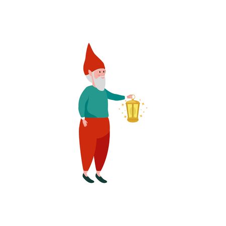 dwarf with kerosene lantern fairytale isolated icon vector illustration designのイラスト素材