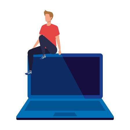 young man sitting in laptop vector illustration designのイラスト素材