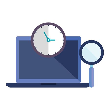 laptop with time clock and magnifying glass vector illustration designのイラスト素材