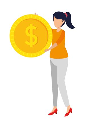 young woman lifting coin money dollar vector illustration designのイラスト素材