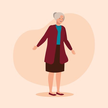 old woman with elegant clothes and hairstyle over pink background, vector illustrationのイラスト素材