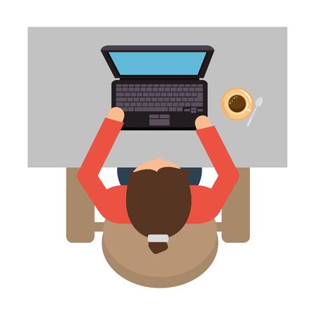 businesswoman using laptop in the workplace airview vector illustration designのイラスト素材