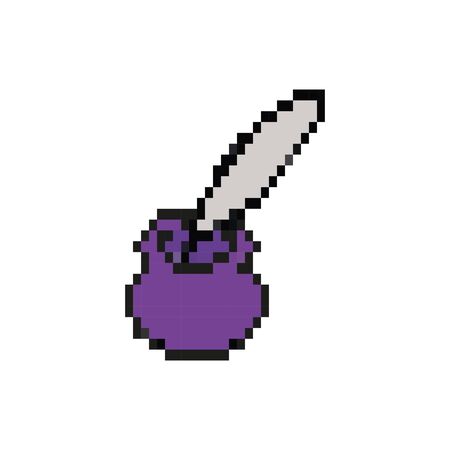 feather and ink bottle 8 bits pixelated style icon vector illustration designのイラスト素材