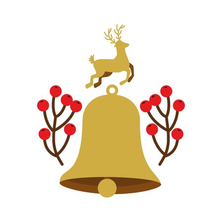 bell christmas decoration with reindeer and branches vector illustration designのイラスト素材