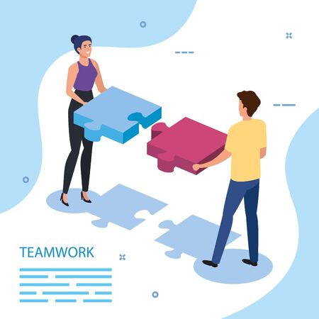 work team couple with puzzle pieces vector illustration designのイラスト素材
