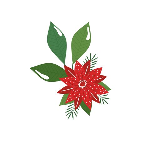 flower christmas decorative with branches and leafs vector illustration designのイラスト素材