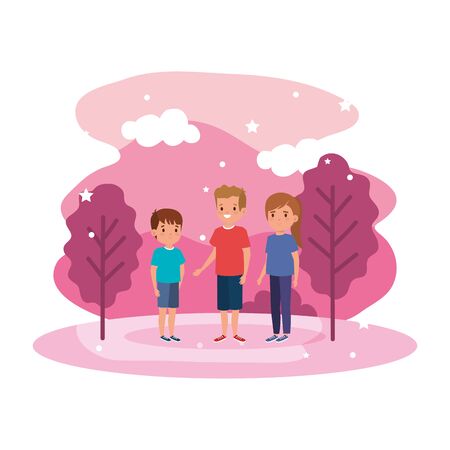 cute little children in landscape scene vector illustration designのイラスト素材
