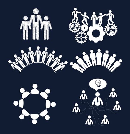 bundle silhouette of teamwork scenes avatar character vector illustration designのイラスト素材