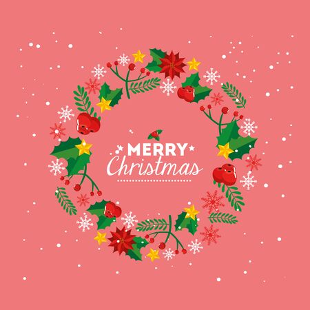 merry christmas poster with crown of decoration vector illustration designのイラスト素材