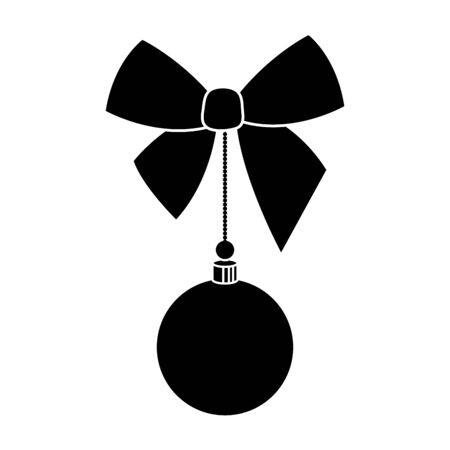 silhouette of ball christmas hanging with bow decoration vector illustration designのイラスト素材