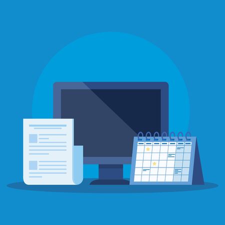 computer technology with document information and calendar over white background, vector illustrationのイラスト素材