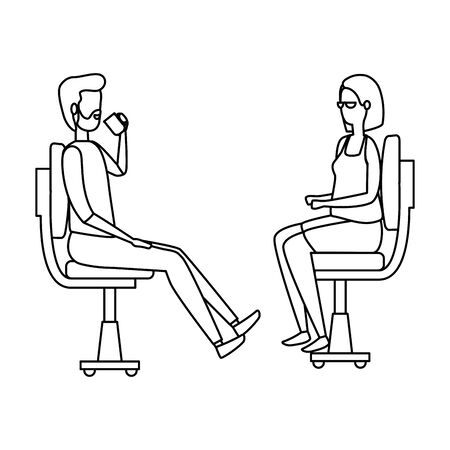 elegant business couple workers seated in office chairs vector illustration designのイラスト素材