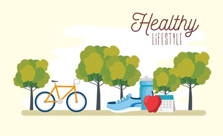 poster healthy lifestyle with bike and icons vector illustration designのイラスト素材