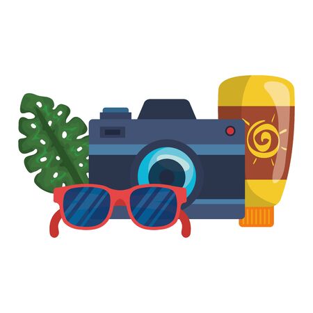 solar blocker bottle with camera and sunglasses vector illustration designのイラスト素材