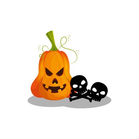 halloween pumpkins with skulls and bones vector illustration designのイラスト素材