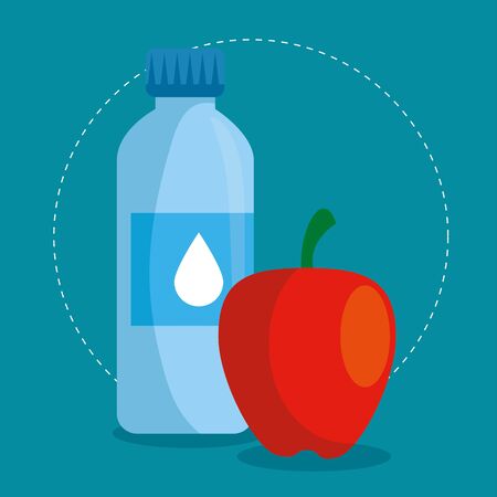 water bottle with apple fruit to healthy lifestyle over blue background, vector illustrationのイラスト素材