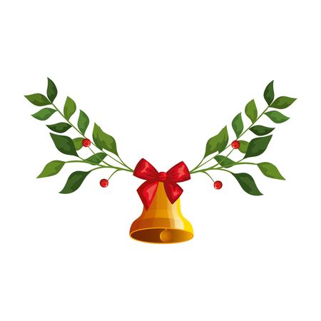 bell christmas with branches and leafs decorative vector illustration designのイラスト素材