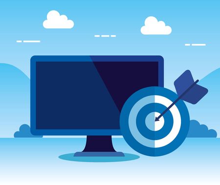 computer technology and target with arrow and clouds to business strategy, vector illustrationのイラスト素材