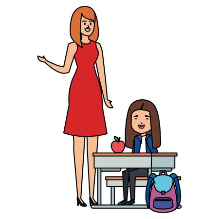 student girl in school desk with female teacher vector illustration designのイラスト素材