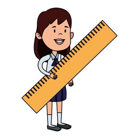 happy student girl with rule supply vector illustration designのイラスト素材