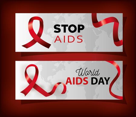 set poster with world aids day and ribbon vector illustration designのイラスト素材