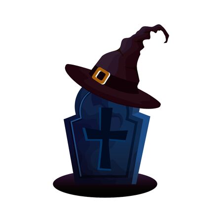 halloween tomb with hat witch vector illustration designのイラスト素材