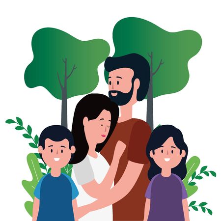 parents couple with daughter and son on the park vector illustration designのイラスト素材