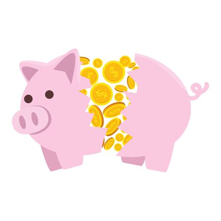 piggy savings broken with coins money vector illustration designのイラスト素材