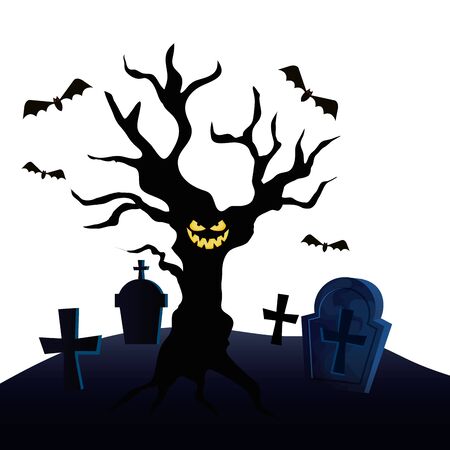 haunted dry tree in cemetery vector illustration designのイラスト素材