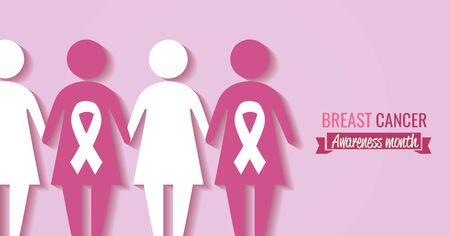 poster breast cancer awareness month with women silhouette vector illustration designのイラスト素材