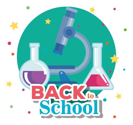 microscope with erlenmeyer flask elementary suppies to back to school vector illustrationのイラスト素材