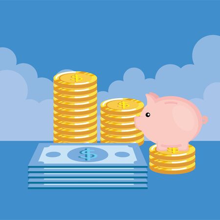 coins and bills money dollars icons vector illustration designのイラスト素材