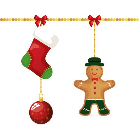 ginger cookie hanging with decoration christmas vector illustration designのイラスト素材