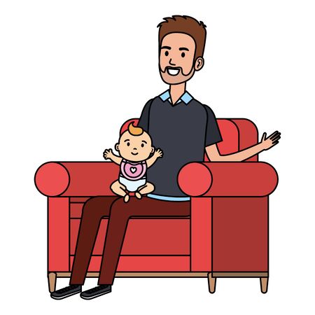 father lifting little baby in the sofa characters vector illustration designのイラスト素材