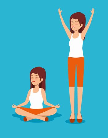 set women relaxation and exercise balance vector illustrationのイラスト素材