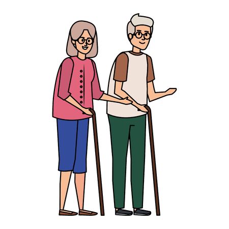 old couple with canes characters vector illustration designのイラスト素材