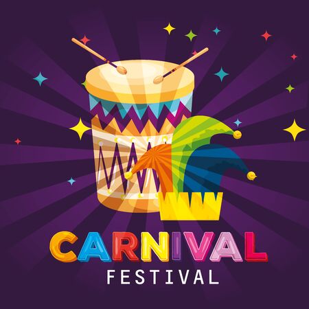 carnival drum with joker traditional hat decoration vector illustrationのイラスト素材
