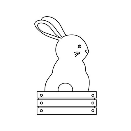 cute and little rabbit in wooden box character vector illustration designのイラスト素材
