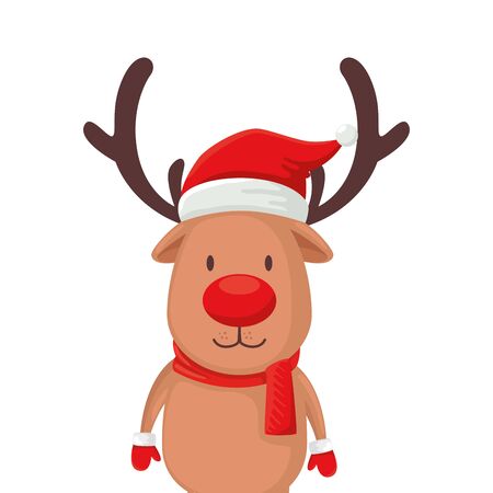 reindeer animal character merry christmas vector illustration designのイラスト素材