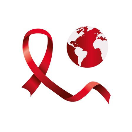 aids day awareness ribbon with planet earth vector illustration designのイラスト素材