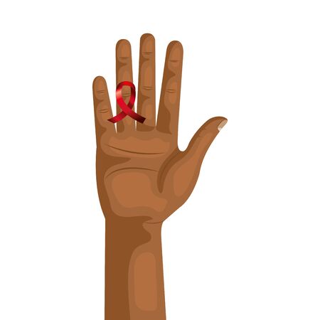 hand with aids day awareness ribbon vector illustration designのイラスト素材