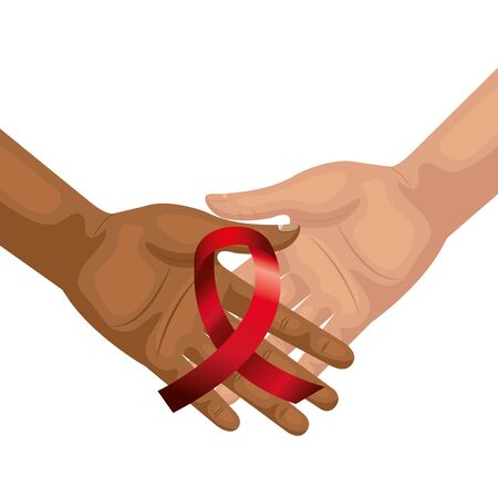 hands with aids day awareness ribbon vector illustration designのイラスト素材