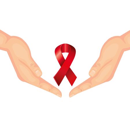 hands with aids day awareness ribbon vector illustration designのイラスト素材