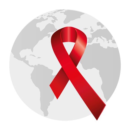 aids day awareness ribbon with planet earth vector illustration designのイラスト素材