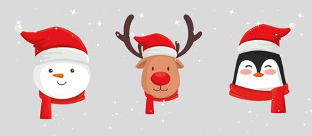 set of faces characters of merry christmas vector illustration designのイラスト素材